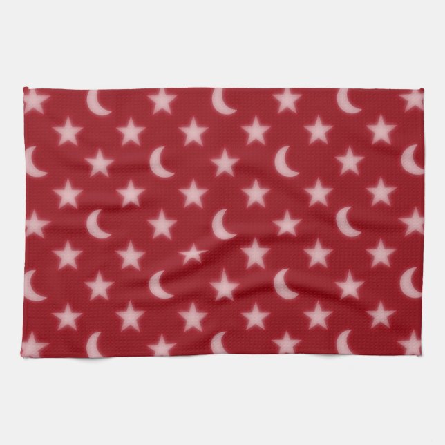 Red stars and moons pattern tea towel (Horizontal)