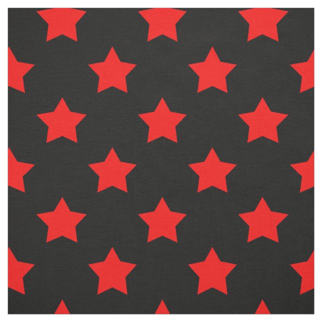 Red Stars Black Background Textile Fabric (Swatch)