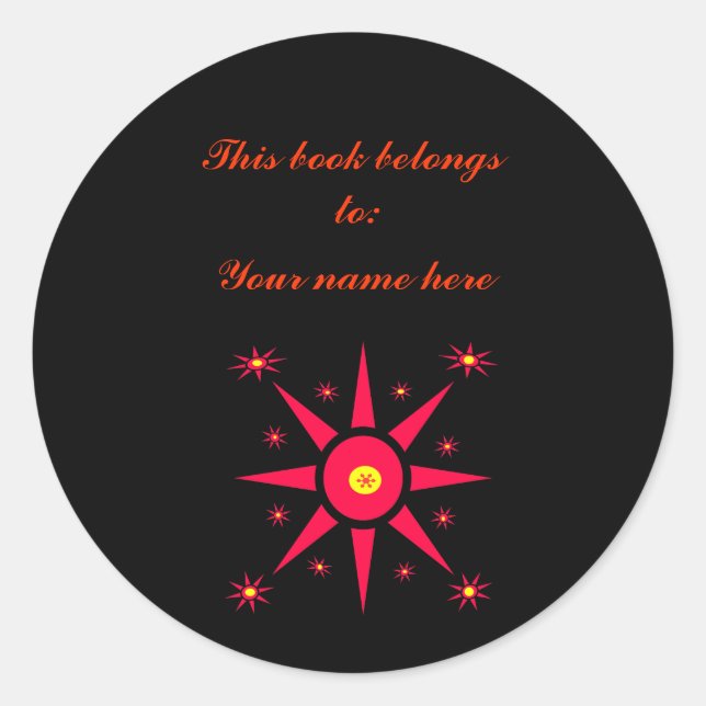 Red Stars Bookplate Classic Round Sticker (Front)
