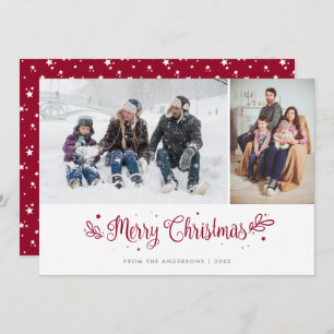 Red Stars Calligraphy Christmas Photo Cards