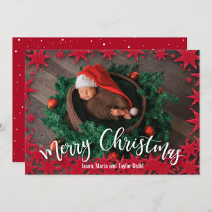 Red Stars Christmas Birth Announcements