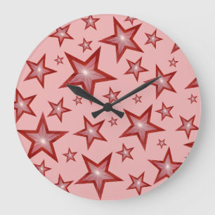 Red Stars clock round pale pink