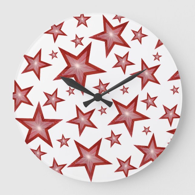 Red Stars clock round white (Front)