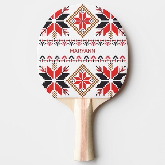 Red Stars Diamonds Cross Stitch Custom Ping Pong Paddle (Front)