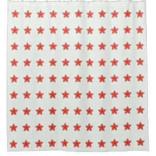 red stars geometric white shower curtain