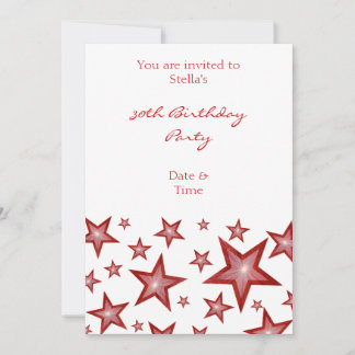 Red Stars invitation vertical white