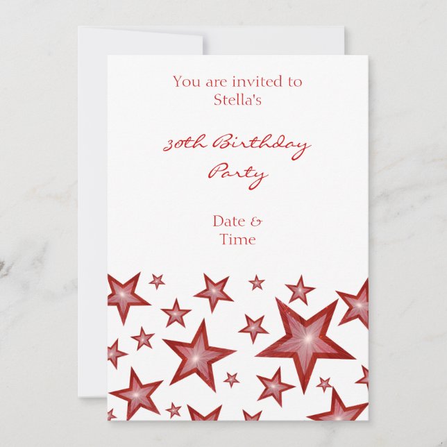 Red Stars invitation vertical white (Front)