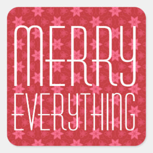 Red Stars Merry Everything Typography Square Sticker