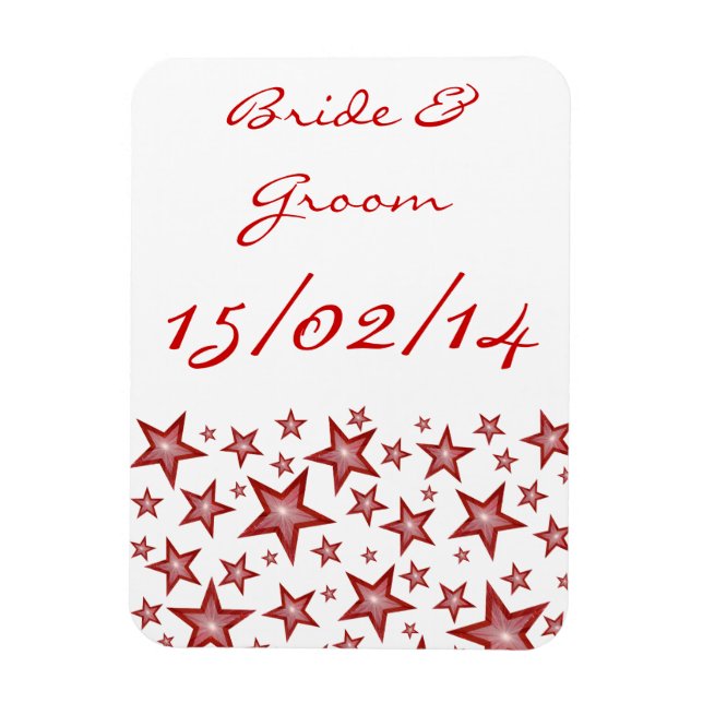 Red Stars 'Names Date' flexible magnet white (Vertical)