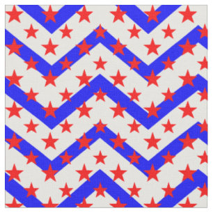 Red Stars on Blue White Zigzag Fabric