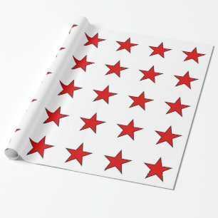 red stars on white background wrapping paper