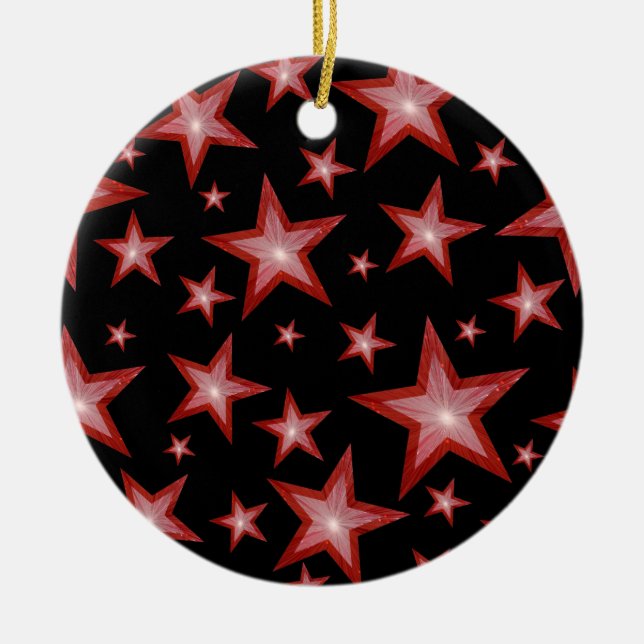 Red Stars ornament round black (Front)