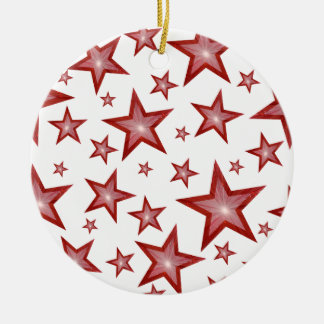 Red Stars ornament round white