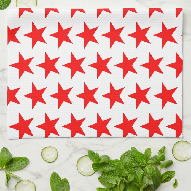Red Stars Pattern Tea Towel (Folded)