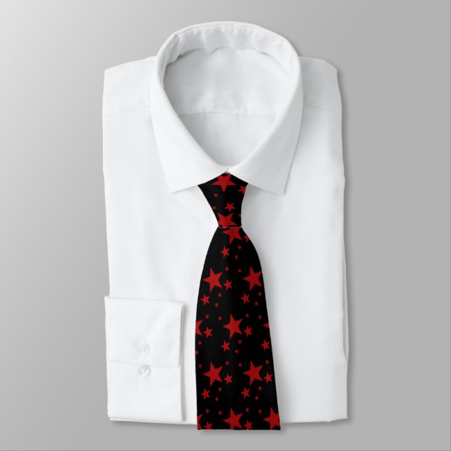 Red Stars Pattern Tie (Tied)
