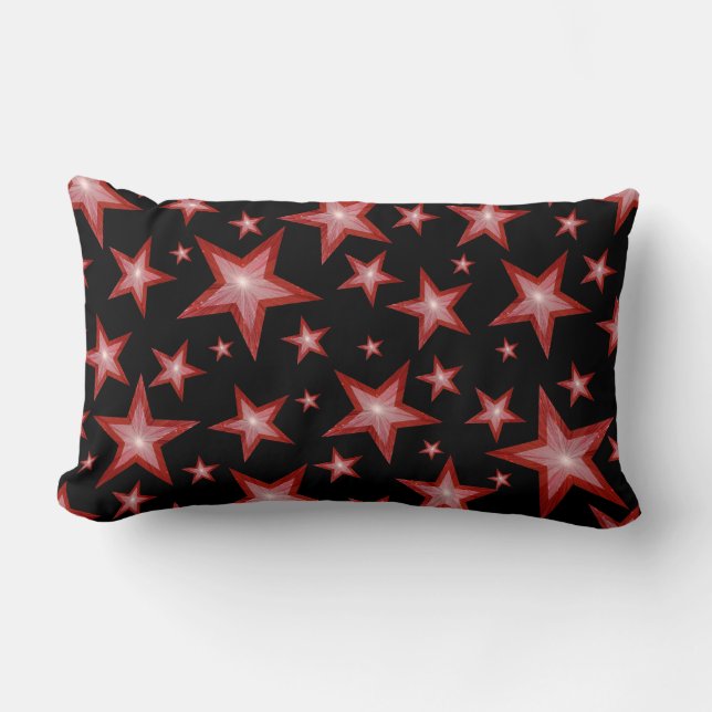 Red Stars printed lumbar black back Cushion (Front)