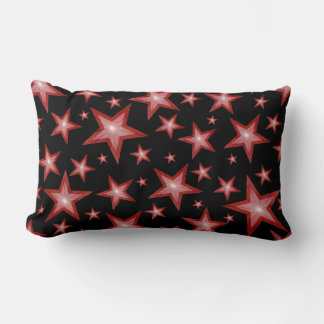 Red Stars printed throw pillow lumbar black