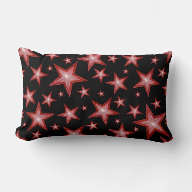 Red Stars printed throw pillow lumbar black (Front)