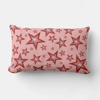 Red Stars printed throw pillow lumbar pale pink