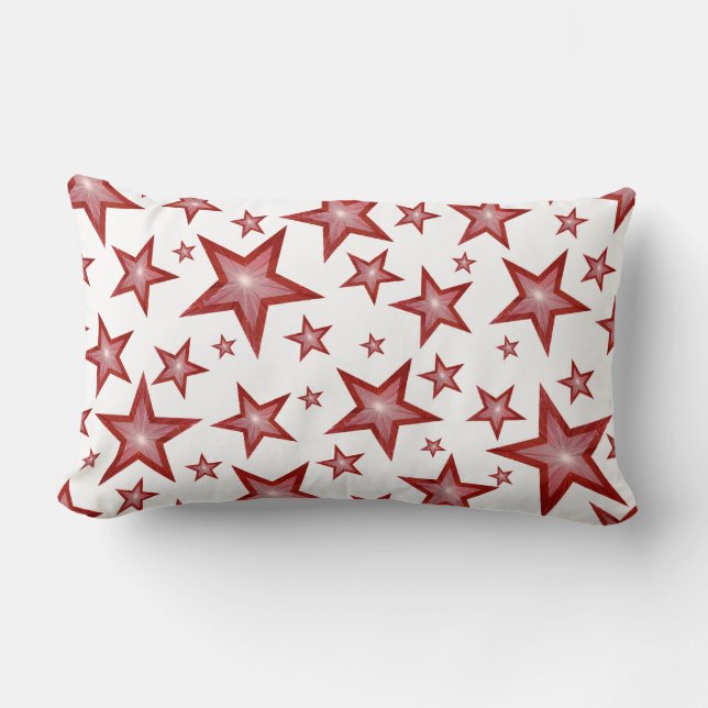 Red Stars printed throw pillow lumbar white (Front)