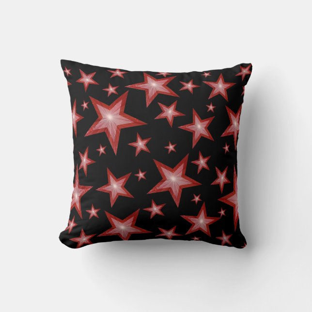 Red Stars printed throw pillow square black (Front)