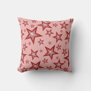 Red Stars printed throw pillow square pink