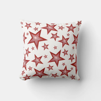 Red Stars printed throw pillow square white