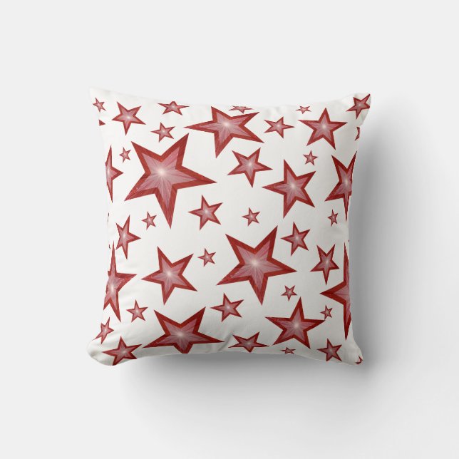 Red Stars printed throw pillow square white (Front)