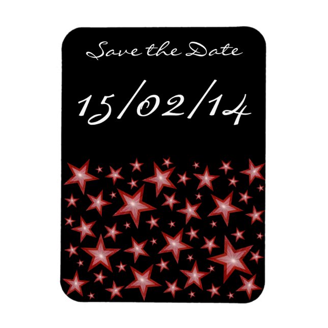 Red Stars 'Save the Date' flexible magnet black (Vertical)