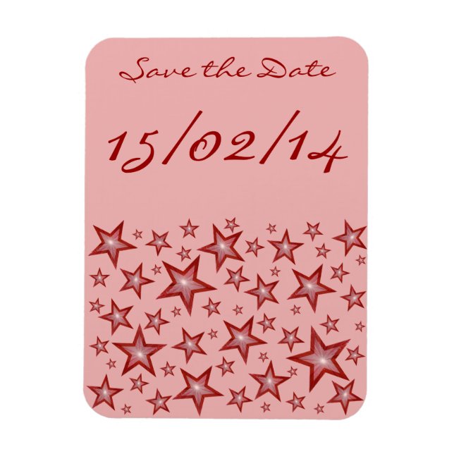 Red Stars 'Save the Date' flexible magnet pink (Vertical)