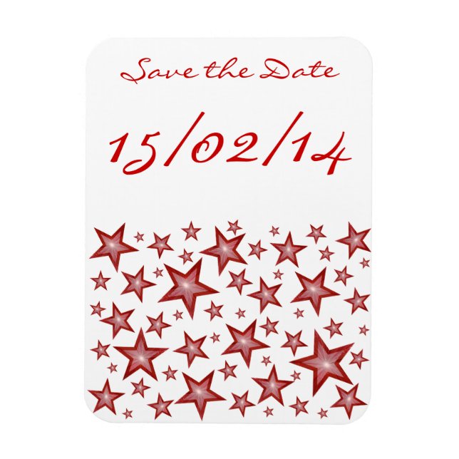 Red Stars 'Save the Date' flexible magnet white (Vertical)