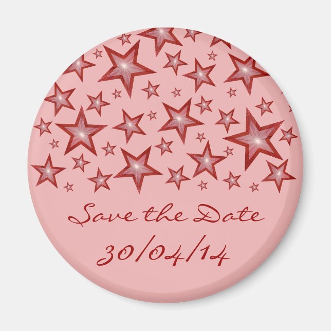 Red Stars 'Save the Date' fridge magnet pink (Front)