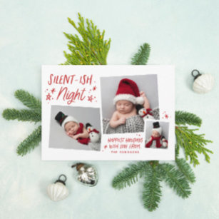 Red Stars Silent-ish Night 3 Photo Collage Baby Holiday Card