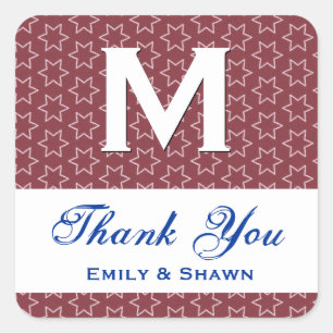 Red Stars Wedding THANK YOU  S002 Square Sticker
