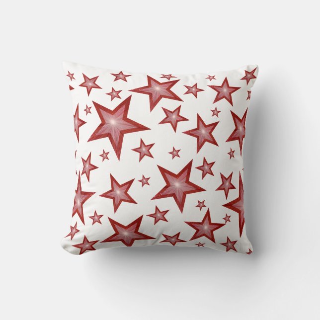 Red Stars White 'Text' square red back Cushion (Front)