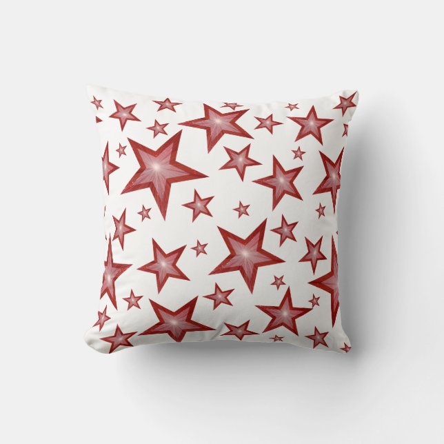 Red Stars White 'Text' square white back Cushion (Front)