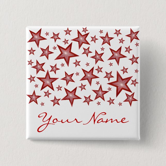 Red Stars 'Your Name' button white (Front)