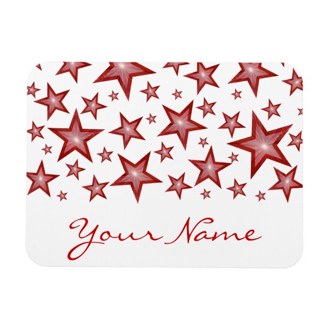 Red Stars 'Your Name' flexible magnet white (Horizontal)