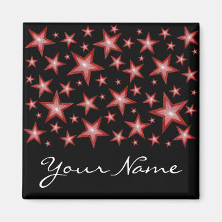 Red Stars 'Your Name' fridge magnet square black