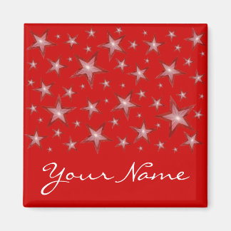 Red Stars 'Your Name' fridge magnet square red