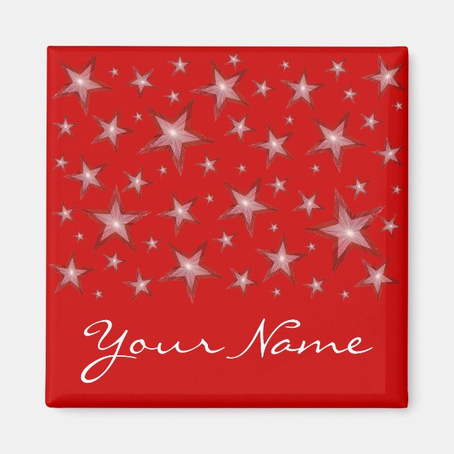 Red Stars 'Your Name' fridge magnet square red (Front)