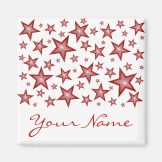 Red Stars 'Your Name' fridge magnet square white