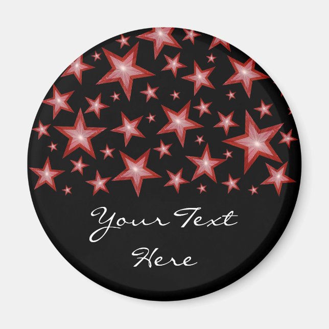 Red Stars 'Your Text' fridge magnet black (Front)