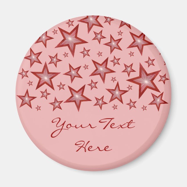 Red Stars 'Your Text' fridge magnet pink (Front)