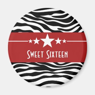 Red Stars Zebra Print Sweet 16 Magnet