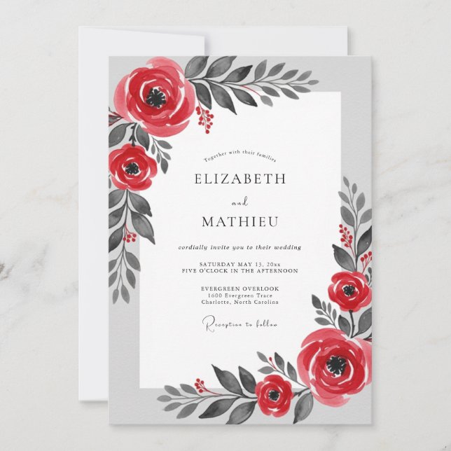 Red Stately Winter Wedding Invitation (Front)
