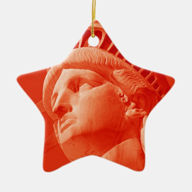 Red Statue of Liberty Ceramic Tree Decoration (Front)