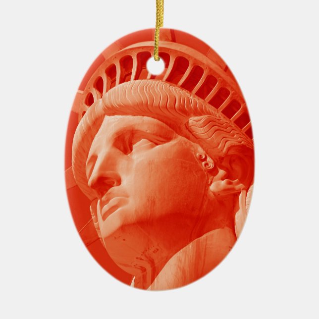 Red Statue of Liberty Ceramic Tree Decoration (Front)