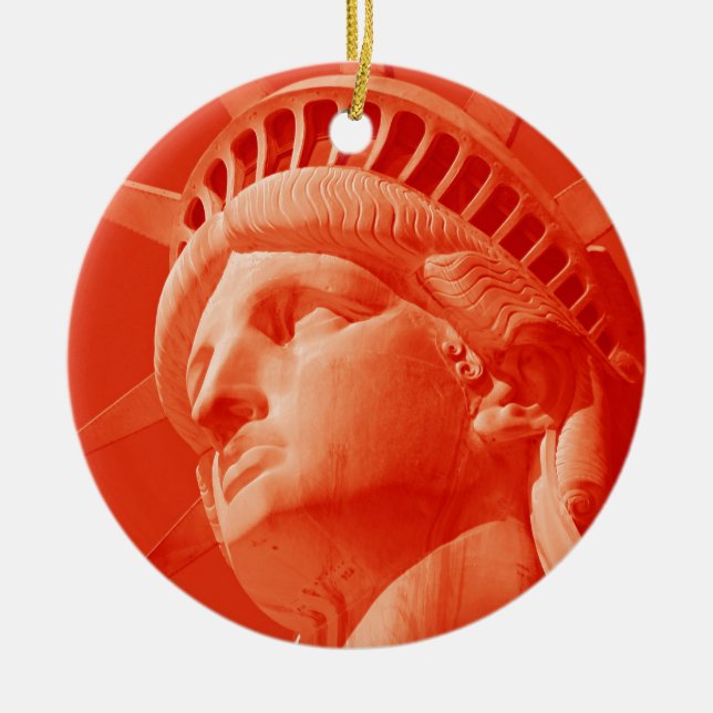 Red Statue of Liberty Ceramic Tree Decoration (Front)