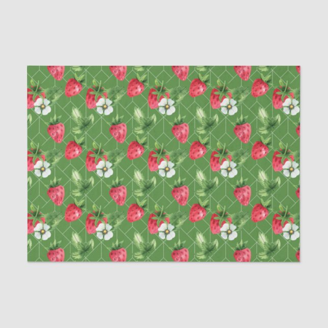 Red Stawberries, White Flowers Tissue Paper (Front)